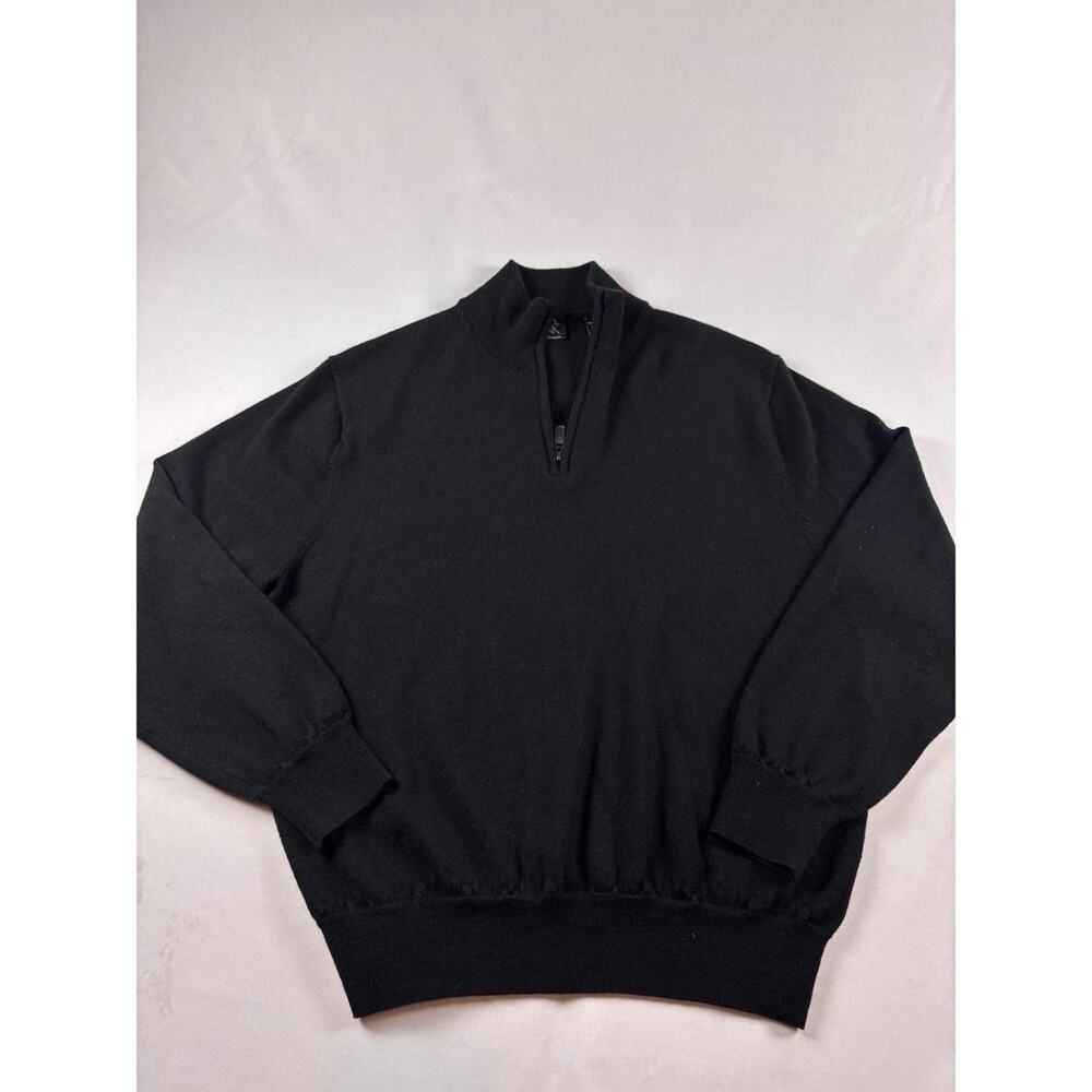 Jos A Bank Signature Collection Dadcore Men Black 100% Merino Wool 1/4 Zip L